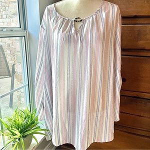 Cato Est 1946 Sz 26/28 Tunic White Navy Pink Stripe Loose Flowy